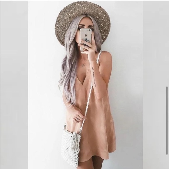 Free People Retro Love Suede Genuine Leather Mini Fit Flare Shift Dress size XS - Picture 6 of 14